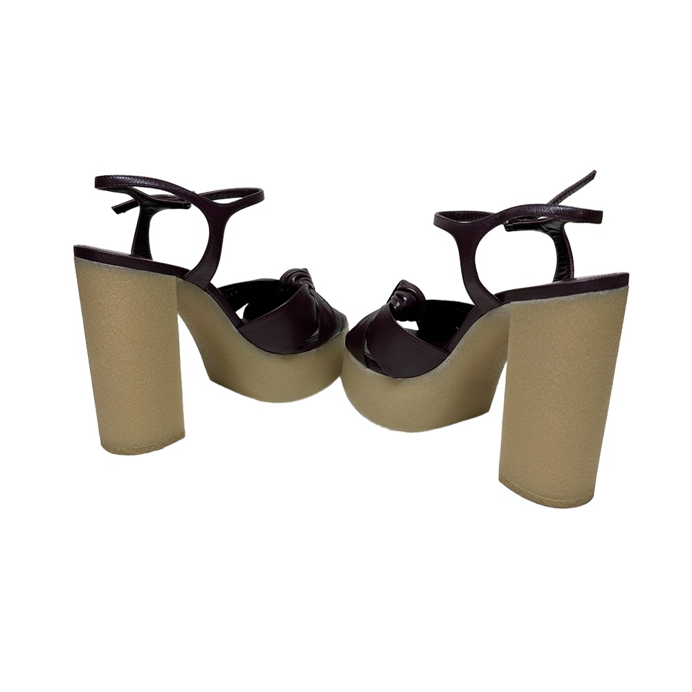 Saint Laurent Bianca Sandal Rubber Platform Knotted Leather Burgundy Wine Red 38 - Picture 6 of 12